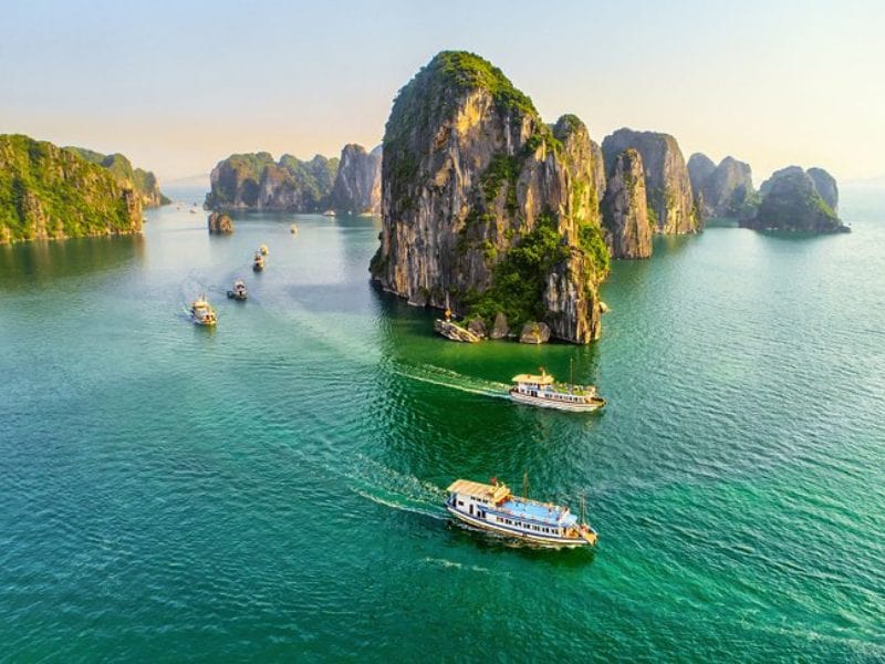 Halong Bay with small bay and islands